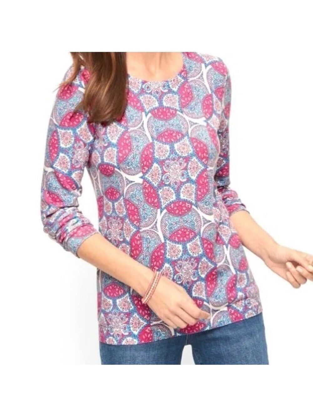 Talbots Garden Medallion Cotton Tencel Crewneck Pullover Blouse Top 3X NWT